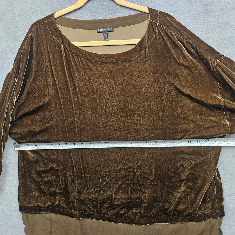 Eileen Fisher Velvet Tunic Top Brown Layered Hem 3/4 Sleeve Women XL - Picture 3 of 7